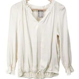 Dolan Left Coast Collection Women Petite XS Ivory Blouse‎ Peasant Top Smocked
